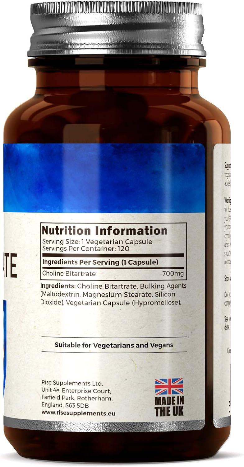 Choline Bitartrate 700mg [High Strength], 120 Vegan Capsules Fatty