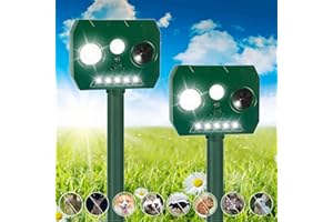 JAHY2TECH 2 Pack Ultrasonic Animal Repellent Outdoor Solar Cat Deterrent with PIR Motion Sensor Flash Light for Squirrel Cat Deer Skunk Rabbit Coyote Dog, Safe Deer Repellent Devices Skunk Repellent for Yard