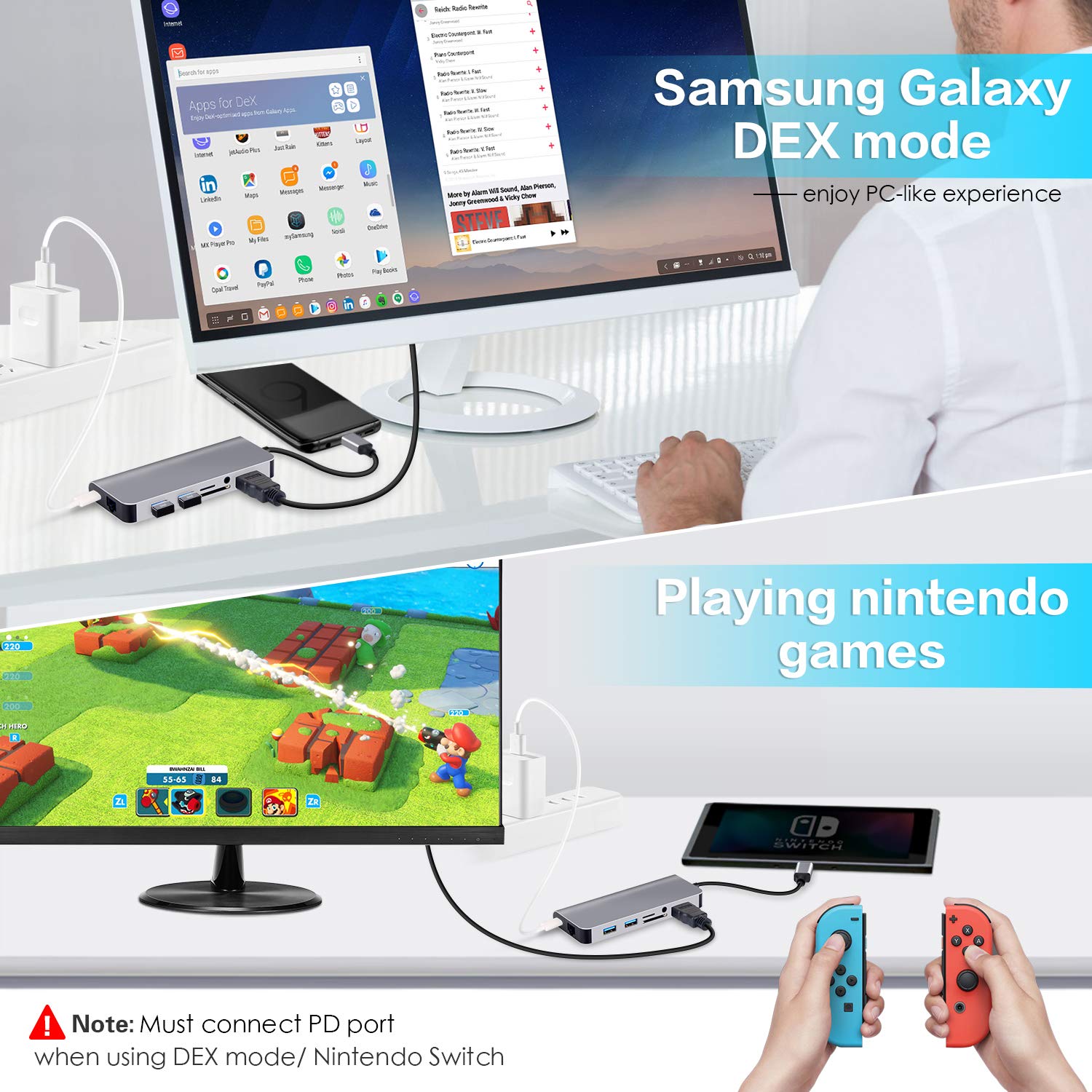 8 in 1 USB C Ethernet Hub, USB C to HDMI Adapter Compatible with MacBook/MacBook Pro,Samsung DeX for Galaxy S9/S8/Note 9/8,Nintendo Switch