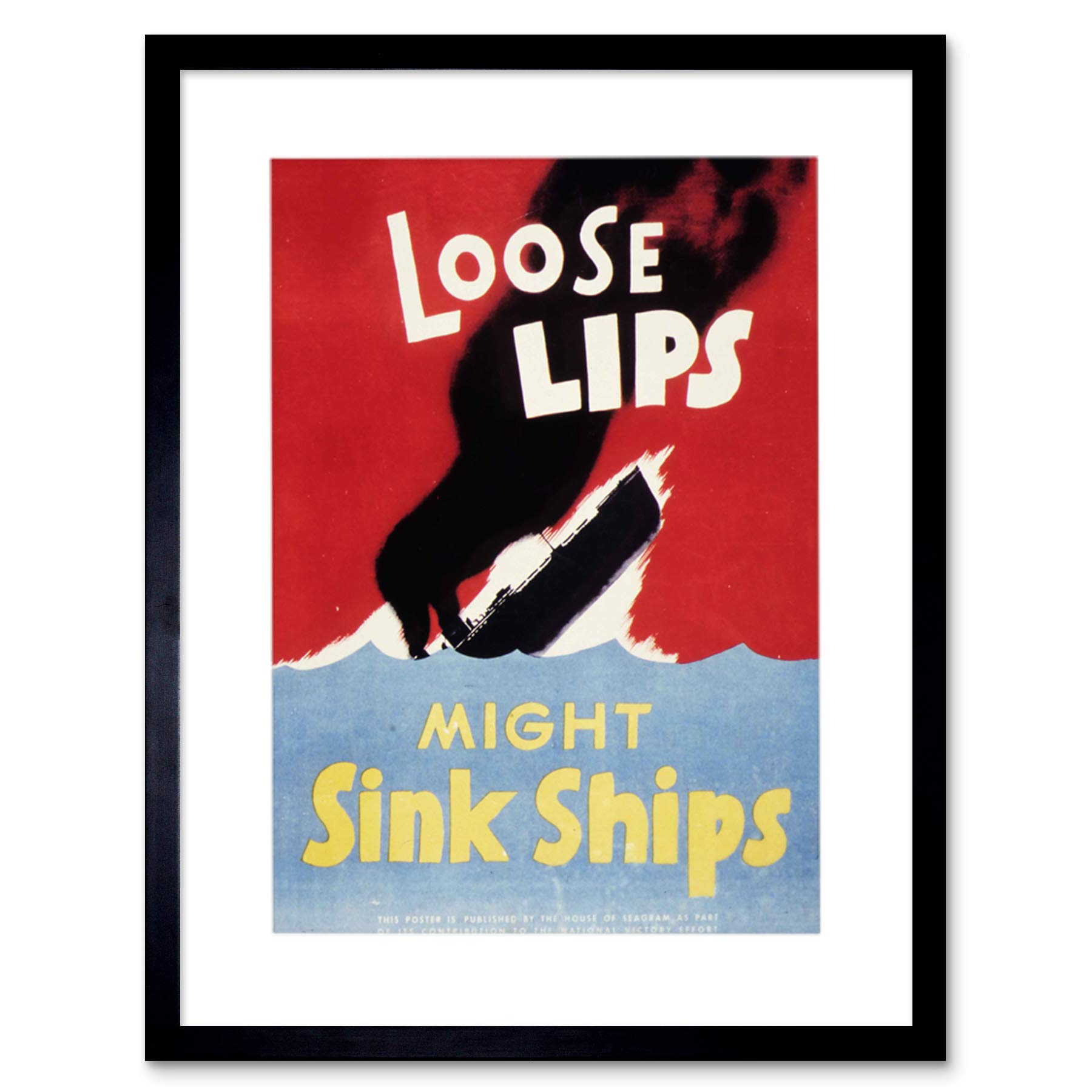 Wee Blue Coo War WWII Loose Lips Sink Ships Art Wood Frame Picture Gift Framed Wall Art Print โ image 1