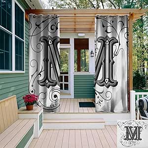 Leinuoyi Letra M, cortina para exteriores extra ancha, diseño abstracto