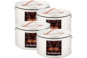 Suzile 4 Pack Large Round Foldable Hat Box for Women Storage Holds up to 6-10 Hats Cowboy Hat Box with Lid Handles Closet Cowboy Case Organizer Clothes Case for Travel Gift(White,Felt)