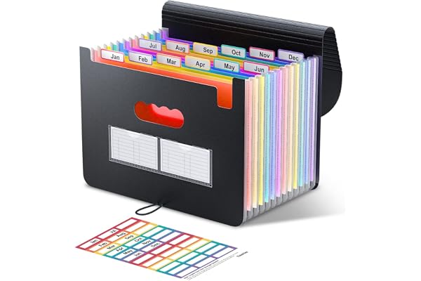 ThinkTex Accordion File Organizer, 12 - Pocket Expanding File Folders for Paper Receipts, Bills&Taxes Organizer, Letter/A4 Si