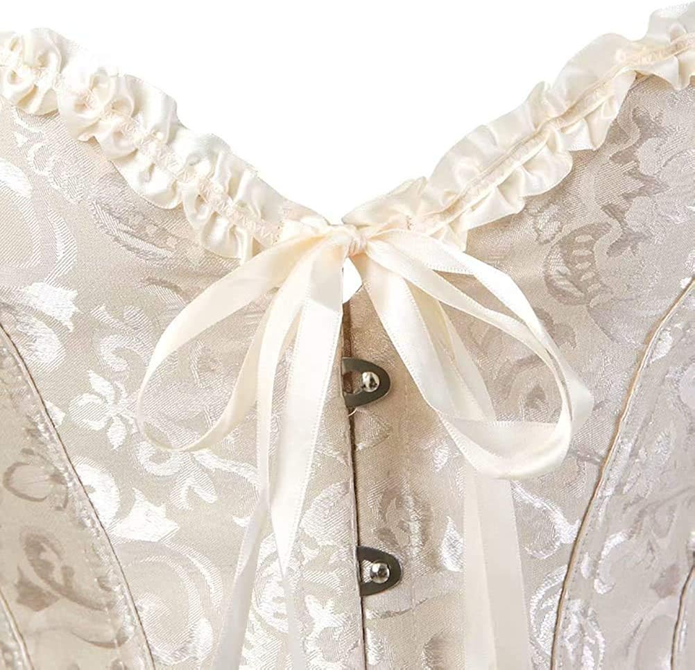 women's lacing corset top satin floral boned overbust body shaper bustier
