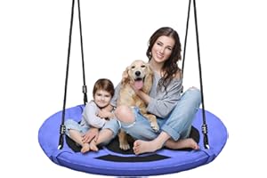 HISECOME 40" Saucer Tree Swing for Kids - 500Lb Weight Capacity, Waterproof Platform Swing Seat with Adjustable Ropes for Kids Playground Outdoor Activity Backyard Fun