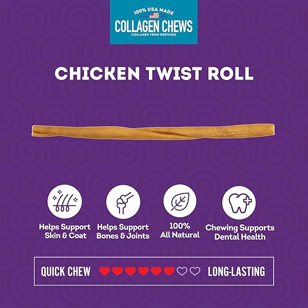 TREATLY USA COLLAGEN TWIST ROLLS 12-13″ DOG CHEW TREATS – CHICKEN MARINADE FLAVOR, 4 COUNT/1 PACK