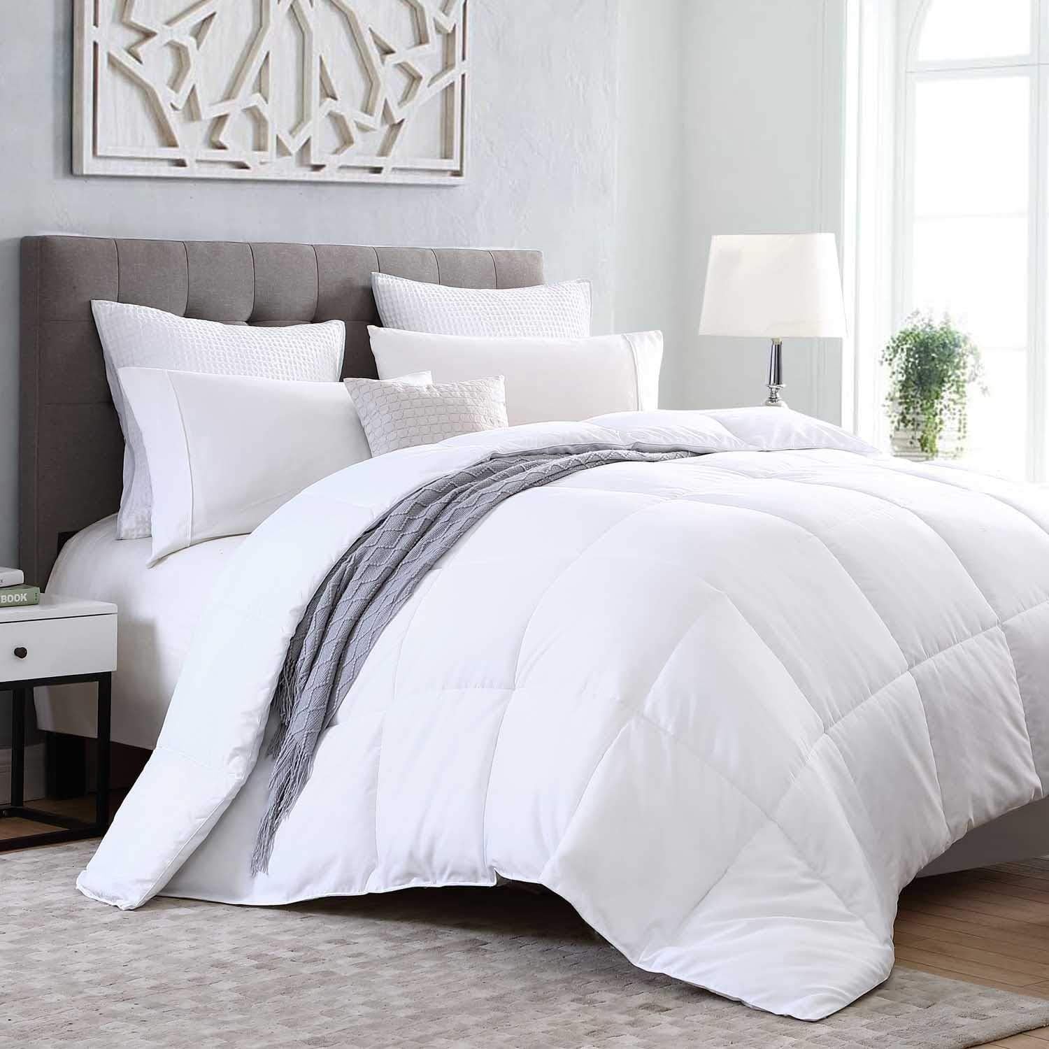 Kingsley trend Down Alternative Quilted Stand Alone Comforter Duvet Insert All Season Soft Microfiber Hypoallergic Allergen Free Machine Washable - White - Oversized Queen (96 x 92)
