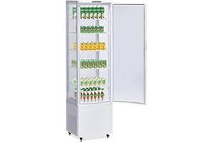 HOMSURE Commercial Fridge Display Refrigerator, 10.9 Cubit Feet Beverage Cooler with Tempered Glass Door, Upright Merchandiser with 4 Castors, 5 Adjustable Shelves, Customizable Lightbox, 308L, White