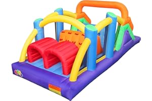 BESTPARTY Inflatable Obstacle Course Bounce House Castle with Large Slides Bounce Area and Obstacles Inflatable Bouncer House Jumper with Blower