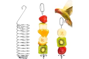 BELEFU 3 Pieces Stainless Steel Bird Cage Food Holder Set, Hanging Millet Holder Basket and Parrot Fruit Vegetable Skewer, Sl