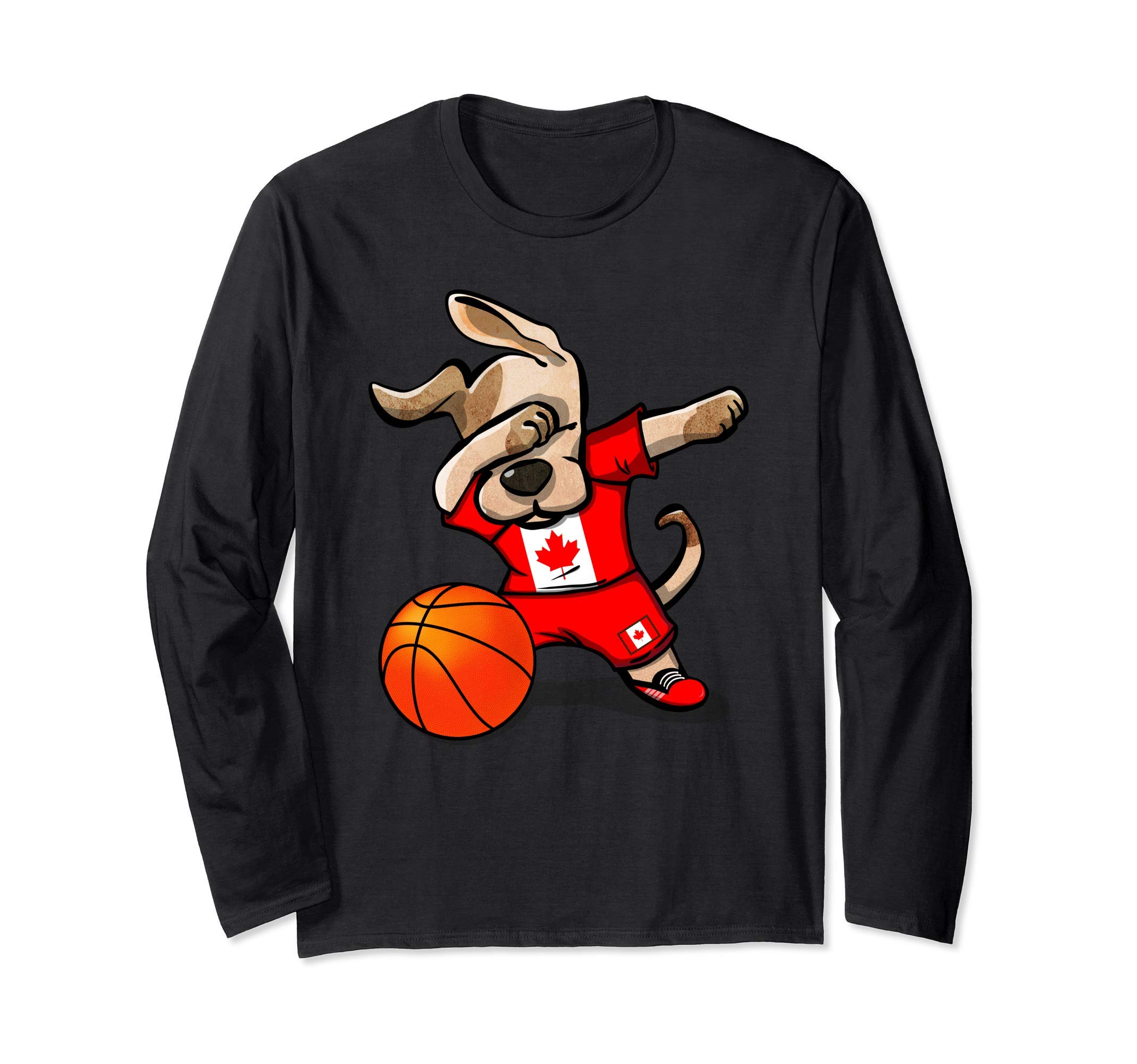 Funny Dabbing Dog Canada Basketball - Canadian Flag Sport Long Sleeve T-Shirt