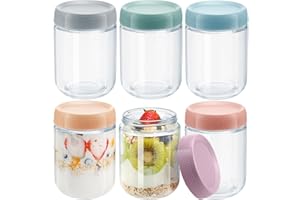 MeCids Round Glass Jar with Airtight Lids, 6 Pack 16oz Wide Mouth Mason Jars with Seals, Leak Proof Glass Nighttime Oats Cont