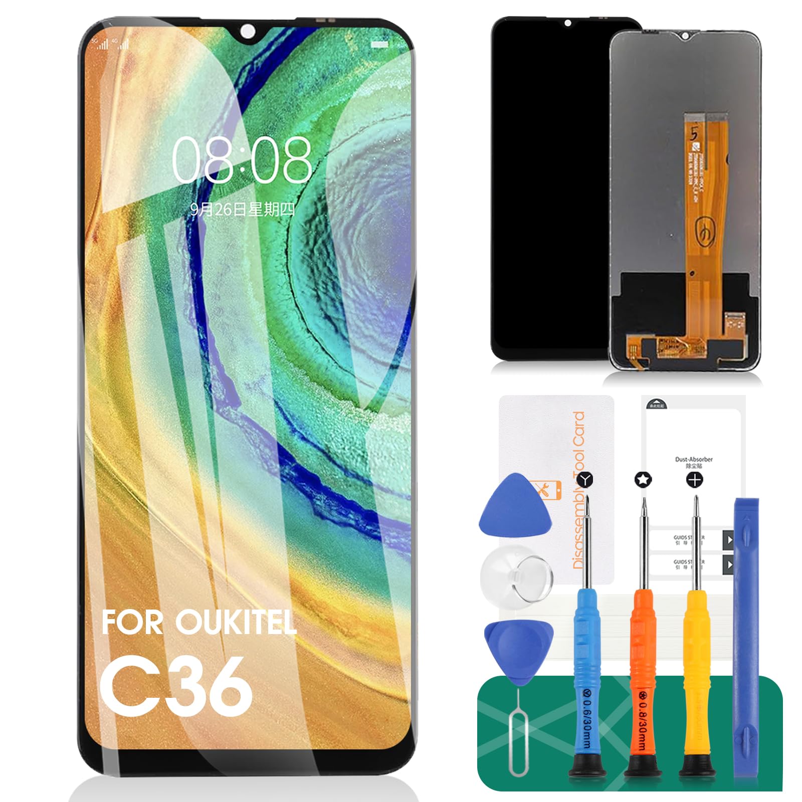 For Oukitel C36 LCD Display For Oukitel C36 Screen Replacement For Oukitel C36 Touch Digitizer Assembly Repair Kits (Black,Without Frame)