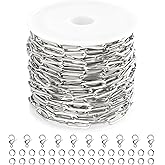 Kyutong 5 Meters Stainless Steel Jewelry Making Chain Roll Silver Necklace Chains Spool Paperclip Link Bulk Chains for DIY Craft Bracelet Ankle Finding Jewerly Supplies