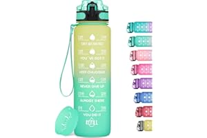 MEITAGIE 32oz Motivational Water Bottle with Time Marker & Fruit Strainer, Leak-proof BPA Free Non-Toxic Bottle with Carrying Strap, Perfect for Fitness, Gym and Outdoor Sports
