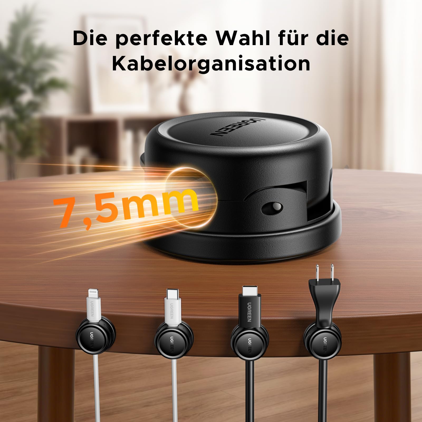 UGREEN 6 Stück Magnetische Kabelhalter Kabelclips 360°Drehbar, Kabelhalter Selbstklebend, Verstellbarer Kabel Organizer, Kabelmanagement für Ladekabel Netzkabel, Kompatibel mit Kabel bis zu 7,5 mm 7