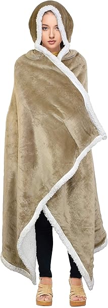 Amazon Com Tirrinia Sherpa Hooded Blanket Wearable Cuddle Throw Warm Cozy Sherpa Lining 47 X73 Sherpa Throw Blanket Home Kitchen