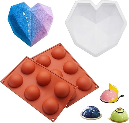 Amazon Gigik ダイヤモンドハート ラブシェイプ シリコン型 バレンタインデー チョコレートケーキ 6穴 半円型 食品グレード型 チョコレート プリン ケーキ ブラウニー キャンディデザート作りに ノンスティック加工 Gigik 飴 チョコレート型