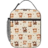 ainori Reusable Highland Cow Lunch Box for Kids Girls Boys Women Adult, Insulated Cute Polka Dot Lunch Bag,Polyester Cooler Handbags Case for School Picnic Work Travel Outdoor Beach or Hiking