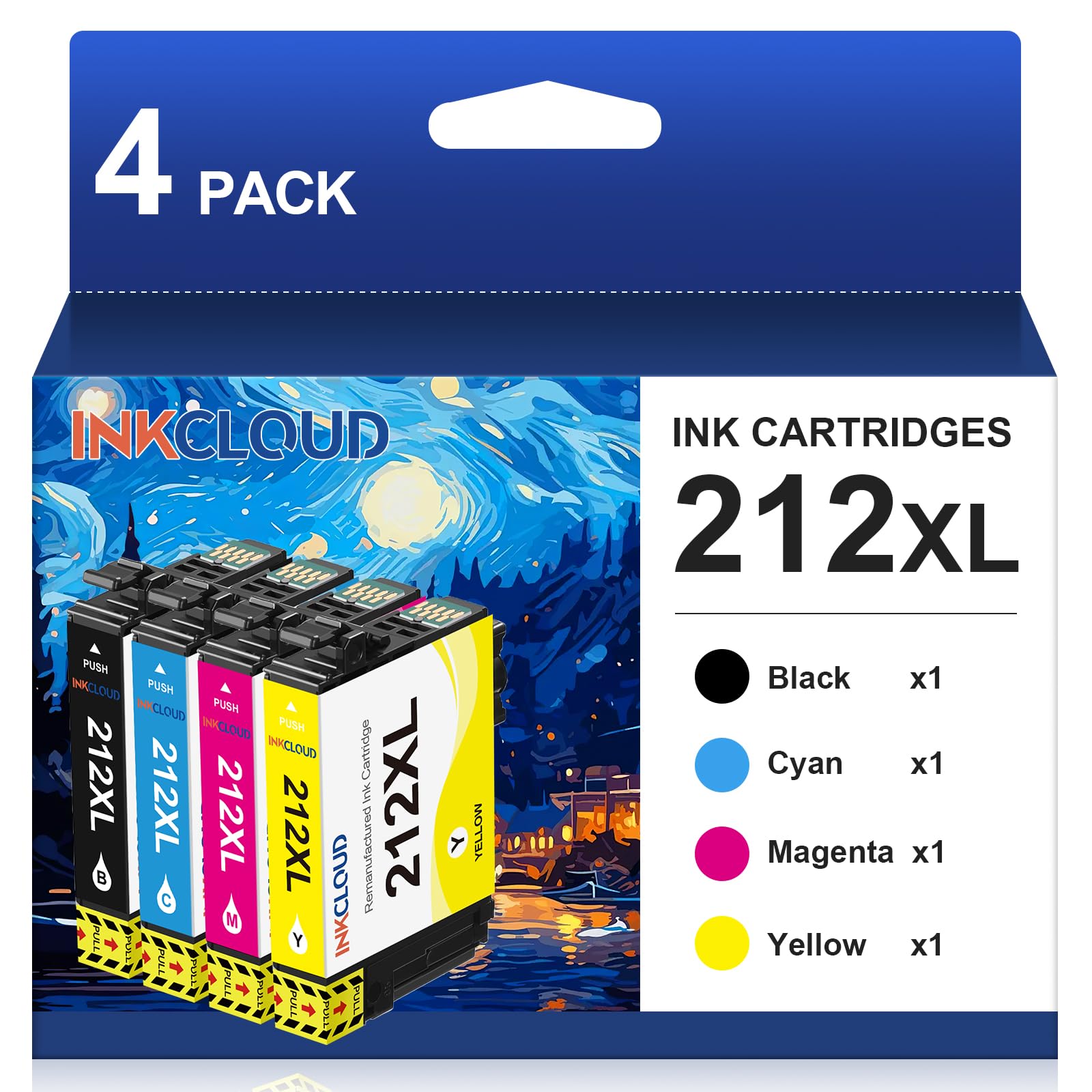Photo 1 of 212XL Remanufactured Ink Cartridge Combo Pack for Epson 212 212XL T212XL Replacement for Workforce WF-2830 WF-2850 Expression Home XP-4100 XP-4105 Printer(Black, Cyan, Magenta, Yellow,4P)