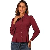 Allegra K Long Sleeve Blouse for Women's Button-Up Office Work Ruffle Blouse