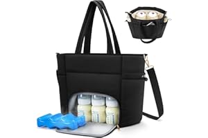 ADWORTE Wearable Breast Pump Bag for Working Mom, Breastmilk Cooler Tote Bag with Insulated Compartment, Breast Pump Bag with Ice Pack & 16‘’ Laptop Sleeve, Baby Bottle Cooler bag for Nursing, Work, Travel