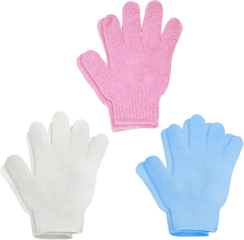 Lafefe 6Pcs Bamboo Exfoliating Shower Gloves - Skin Scrub Mitts