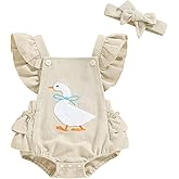 Newborn Western Clothes Goose/Duck Print Romper Ruffle Sleeveless Bodysuit with Headband Baby Farm Outfit