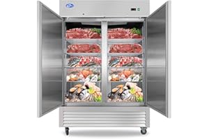 kalifon 54"W 2 Door Commercial Freezer, 49 Cu.ft Stainless Steel Reach-in Upright Fan Cooling Freezer for Restaurant Bar Shop, etc