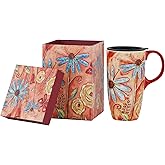 Topadorn Ceramic Coffee Mug Porcelain Latte Mug with Lid, 17oz Coffee Cup with Handle, Perfect for Coffee and Tea, Daisy