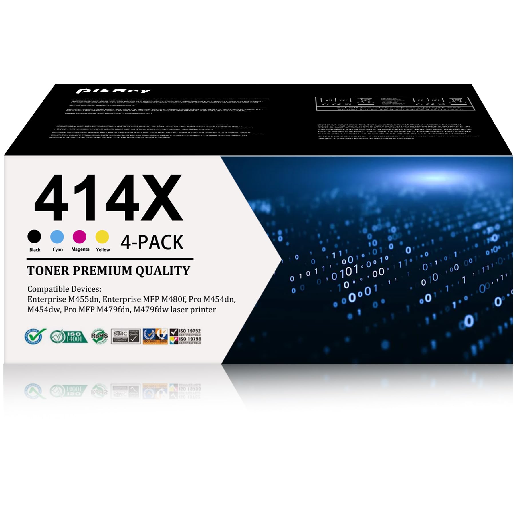 Photo 1 of PikBey 414X Toner Cartridges 4 Pack High Yield (1Black/ 1Cyan/ 1Magenta/ 1Yellow) Replacement for HP 414X 414A Toner Compatible for MFP M479fdw M479fdn Enterprise MFP M480f Pro M454dn Printers