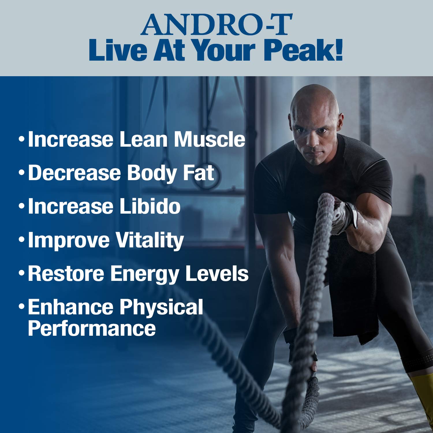 Andro-T Natural Testosterone Booster and Male Enhancement Formula, Increase Lean Muscle, 60 Tablets