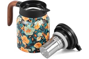 Vintage Floral Pattern Tea Pot, 1000ml/33oz Vintage Floral Thermal Teapot with Built in Infuser, Stainless Steel Insulated Te