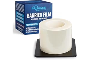 Pruvade Clear Barrier Film 4” x 6” - Self Adhesive Protective Film (1 Box, 1200 Sheets) Universal Dental Instruments Tape Protects Equipment, Makeup, Microblading, Home Surfaces, Roll & Dispenser Box