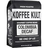 Koffee Kult Medium Roast Decaf Coffee Beans, Colombian Single Origin 100% Arabica Naturally Swiss Water Process Chemical Free - 32oz Resealable package