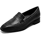 Mona flying Women's Top Leather Square Toe Penny Loafer Dress Casual Slip on Flat Office Work Shoes for Ladies