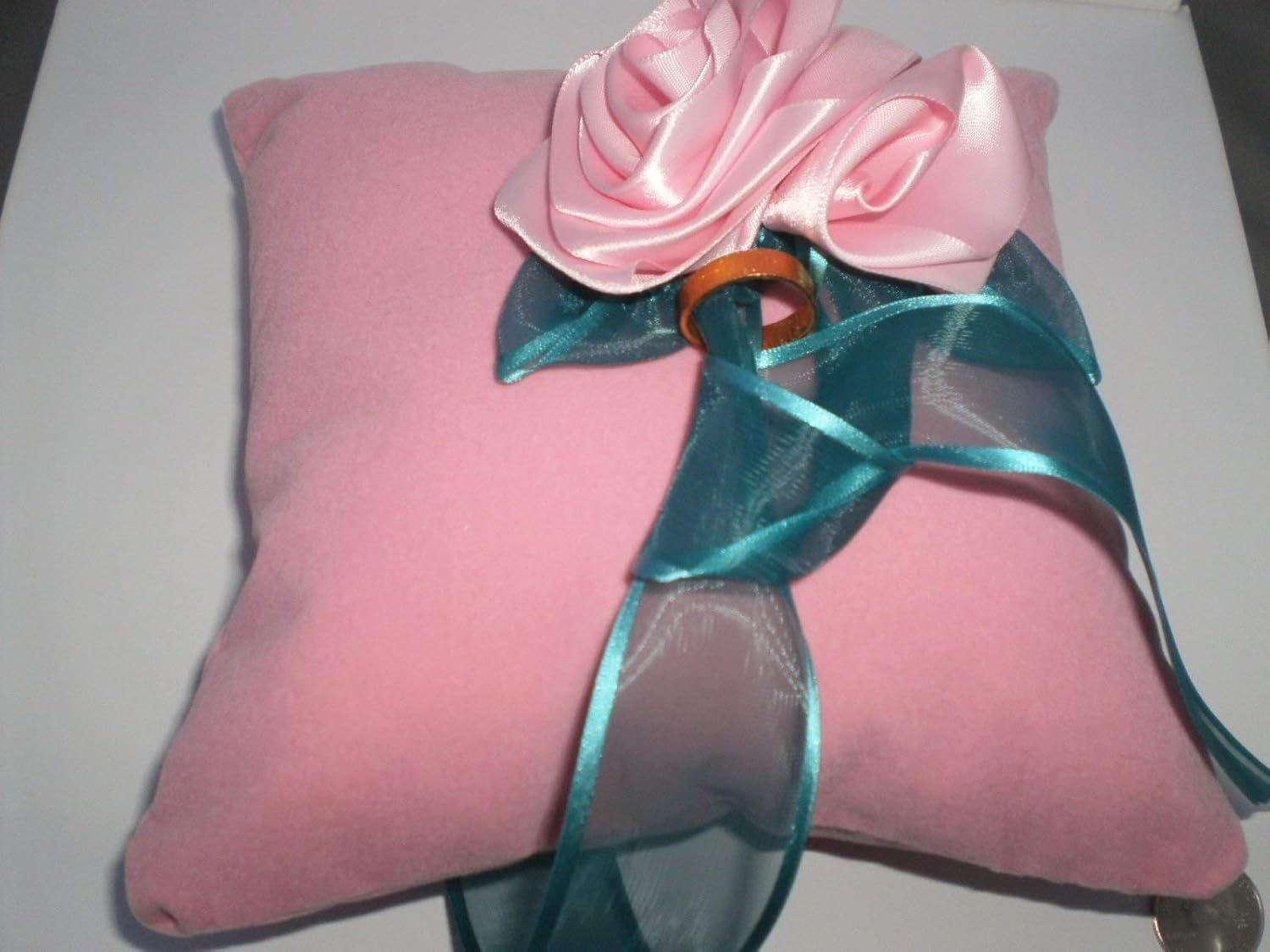 Amazon Com Pink Velvet Ring Pillow With Hand Crafted Ribbon Roses
