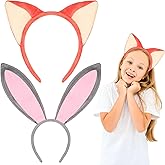 MinFyberd 2Pcs Fox and Rabbit Ears Headband Set Cute Plush Animal Ears Headband for Women Men Bunny Fox Costume Adult Headwear for Halloween Cosplay Costume Accessories Fancy Dress Party Favors Gifts