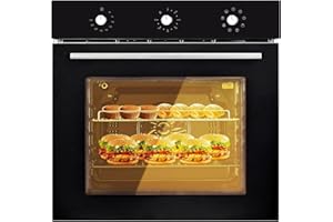BOUPOWER 24 Inch Single Wall Oven, 2.5 Cu.Ft Capacity Built-in Electric Wall Oven with 8 Cooking Functions ＆ with Convection, Defrost, 3000w Stainless Steel Built in Oven
