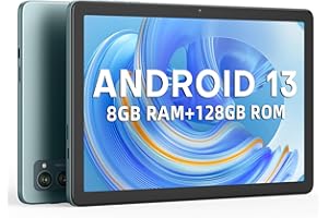 AISLPC Android Tablet 10.1 Inch with Quad-Core Processor, 8GB RAM 128GB ROM, 1280 * 800 HD Screen, BT 5.0, Dual Camera & 6800mAh Battery, Wi-Fi Tablets, Lake Blue