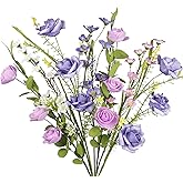 CISDUEO 7 Pcs Wildflowers Artificial Flowers Roses and Lily of The Valley Faux Wildflowers Summer Fake Flowers Spring Bunches Silk Floral Arrangement Wedding Party Decoration Table Centerpieces Home