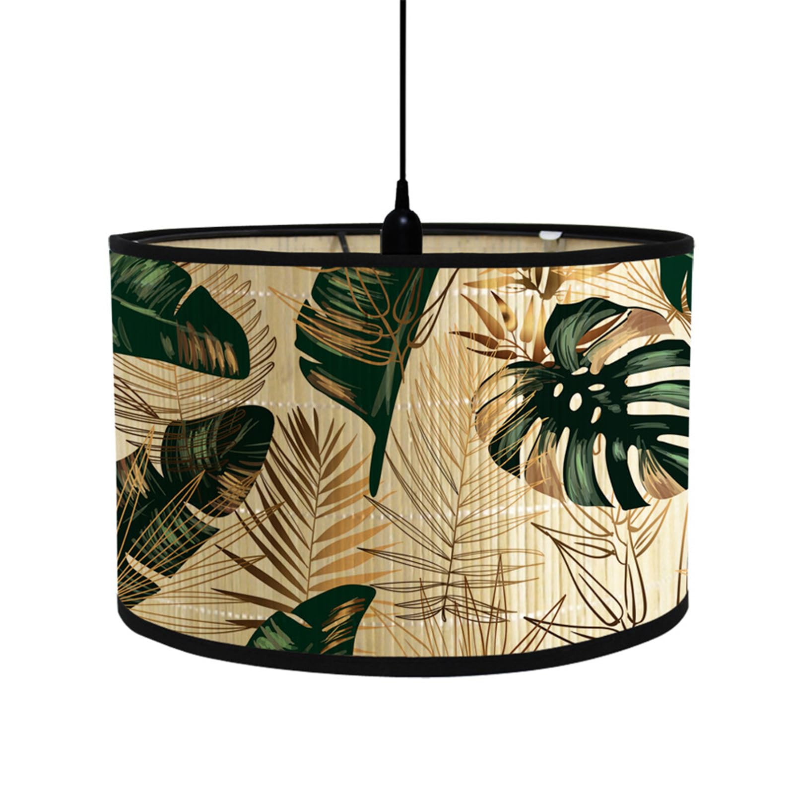 FANSU Modern Tropical Plant Pendant Lampshade, Round Drum Shade - Easy Fit Ceiling Pendant for Living Rooms, Bedroom, Hallways, Reading Room (Golden Green, 30x30x20cm)