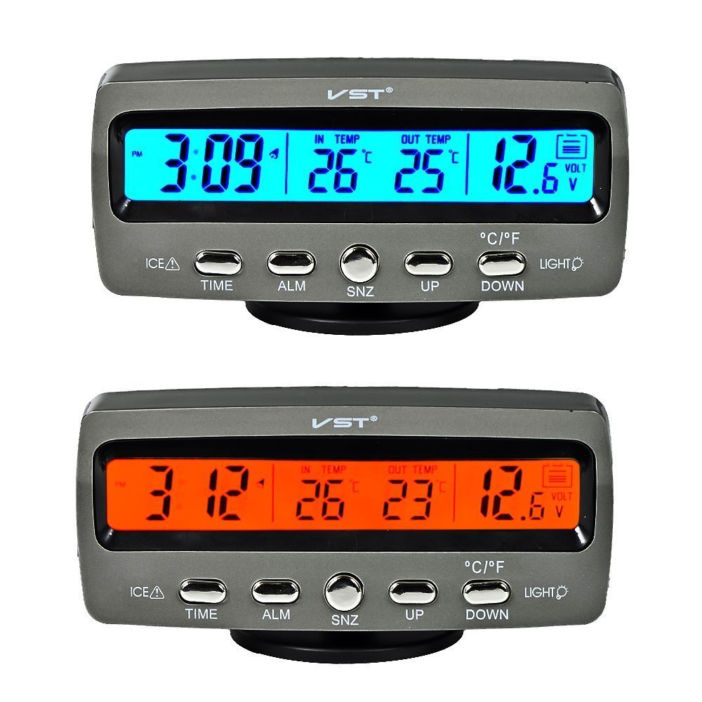 Itian Multifunctional 4 in 1 Car Digital Clock, In/Out Thermometer, Voltage Monitor