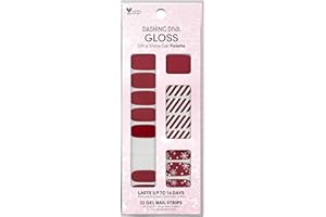 Dashing Diva Gloss Holiday Nail Strips - Peppermint Marvel | UV Free, Chip Resistant, Long Lasting Gel Nail Stickers | 32 Wraps, 1 Prep Pad, 1 Nail File