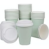BrewHouse Disposable Coffee Cups with Lids 12 oz | Luxury To Go Paper Coffee Cups with Lids | 25 Count Green