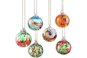 VOREEN 6pcs Hand-Blown Glass Ornaments Balls Hanging Gazing Ball Friendship Ball Glass Witches Balls for Outdoor Garden Patio Window Home Décor, Gift for Mom Wife Friend