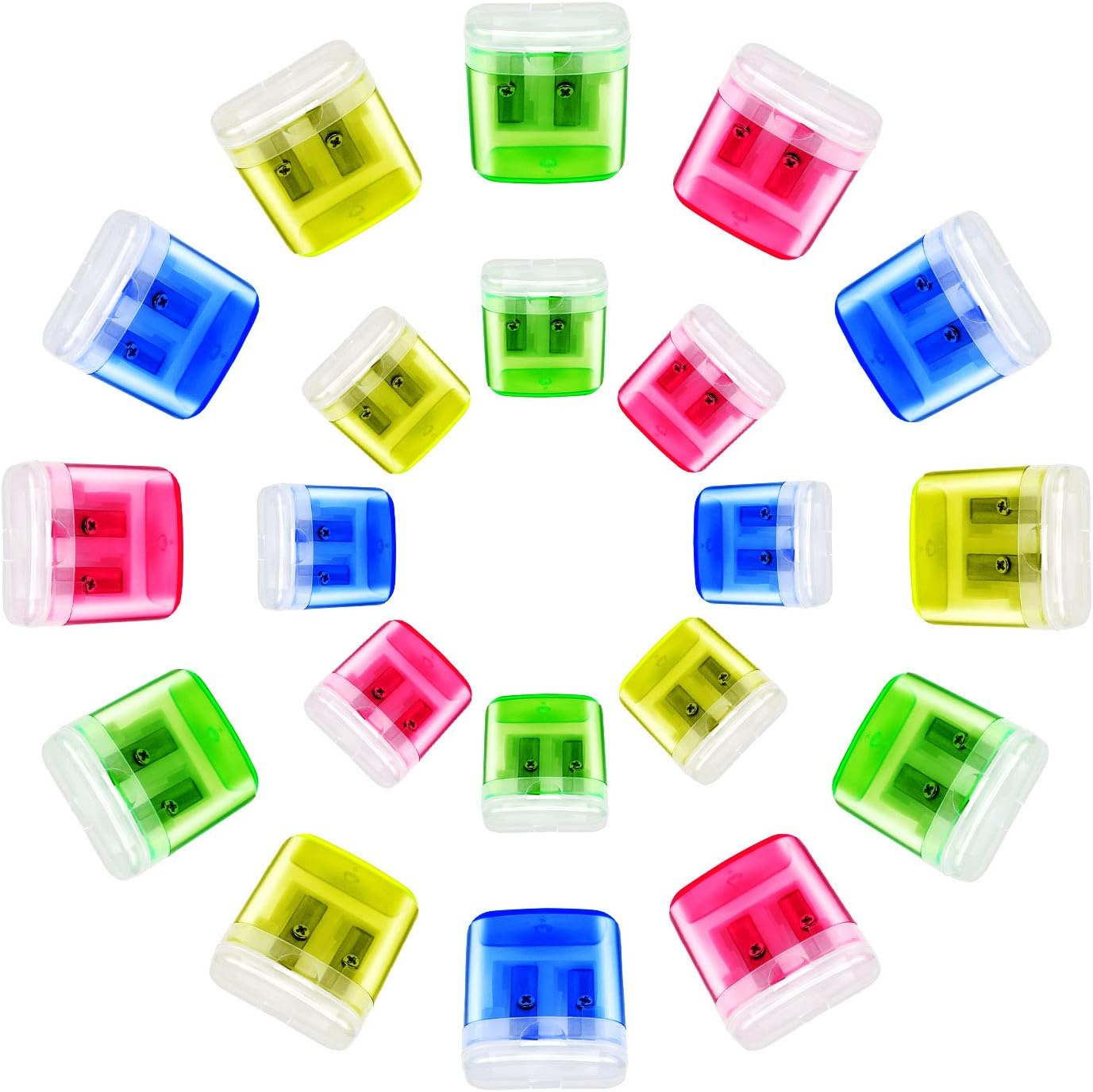 MENOLY 20 Pack Pencil Sharpeners Manual Double Hole Pencil Sharpener with Lid Hand for School Office Home (Pink/Yellow/Green/Blue) : Office Products