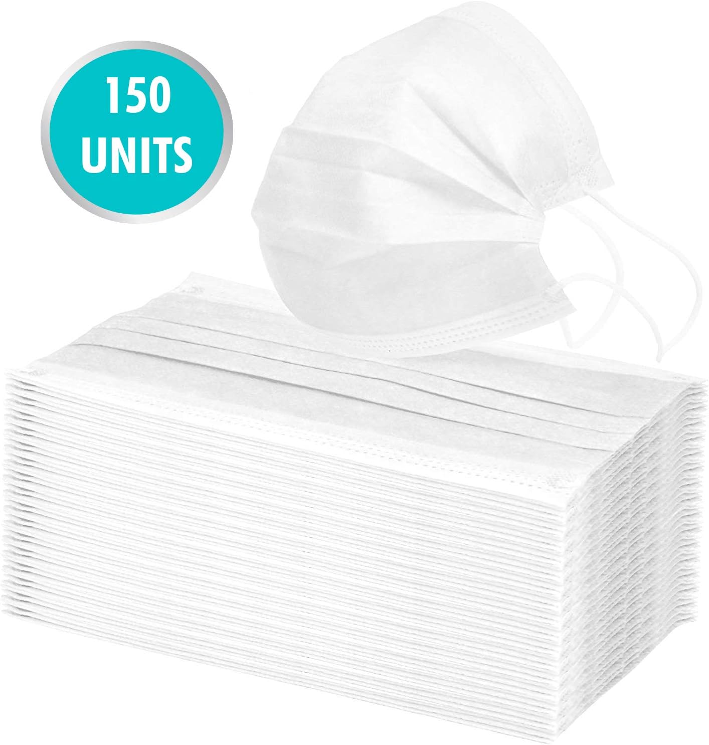 150 Pcs Disposable Ear loop Face Masks Dental Surgical Hypoallergenic Breathability Comfort-Great for People with Allergies and The Flu