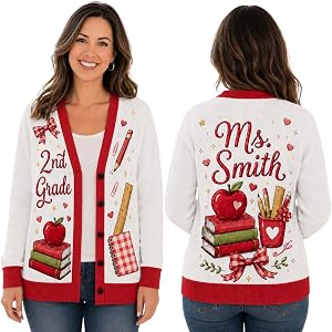 Personalized Teacher Name Sweater School Supplies Cardigan | Back to School Gifts For Women Tee Shirts Classroom Outfit Educa