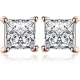 JewelryPalace Princess Cut 0.8ct Moissanite Solitaire Stud Earrings for Women, Square Shape 925 Sterling Silver 14k Gold Plated Earrings for Her, Simulated Diamond Earrings VVS D-F